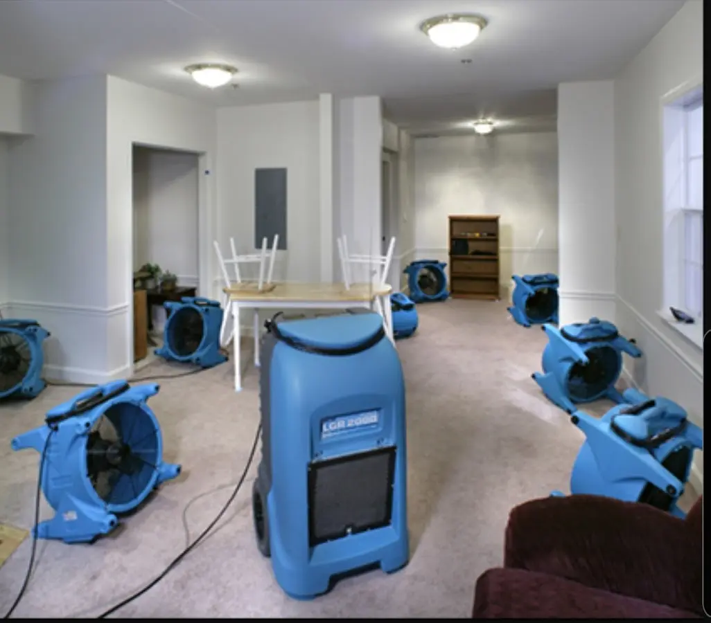 Air movers and dehumidifier setup for Water Damage Restoration in Kailua